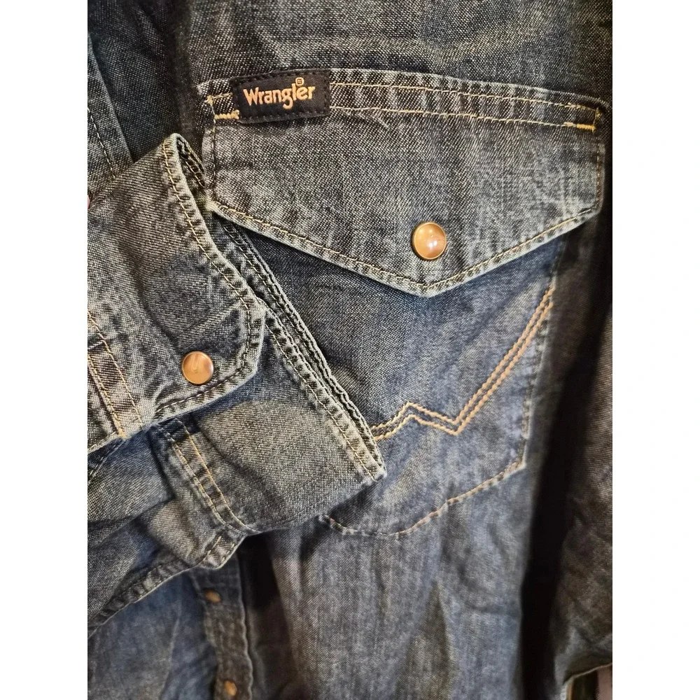 Wrangler Mens Western Snap Front Denim Shirt Dark Wash XXL 112372954 NWT